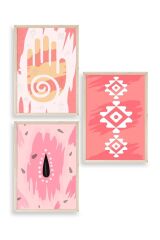 Düşündüren Şekiller Üçlü Ahşap Çerçeveli Tablo 50 x 70