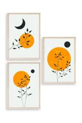 Manzara Üçlü Ahşap Çerçeveli Tablo 17 x 23