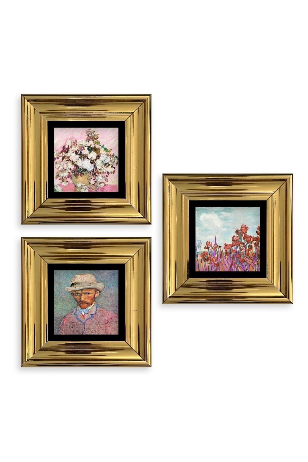 Van Gogh 3 lü Set Çerçeveli Taş Tablo 20 cm