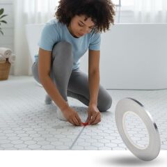 BUFFER® 0.5 cm Kalınlık Gümüş Renk Fayans Arası Dekoratif Şerit Bandı – 50 Metre Uzunluk, Banyo ve Derz Arası Suya Dayanıklı Estetik Dekorasyon Bandı