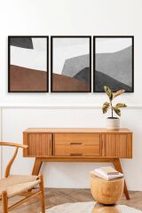 Soyut Üçlü Ahşap Çerçeveli Tablo 30 x 40