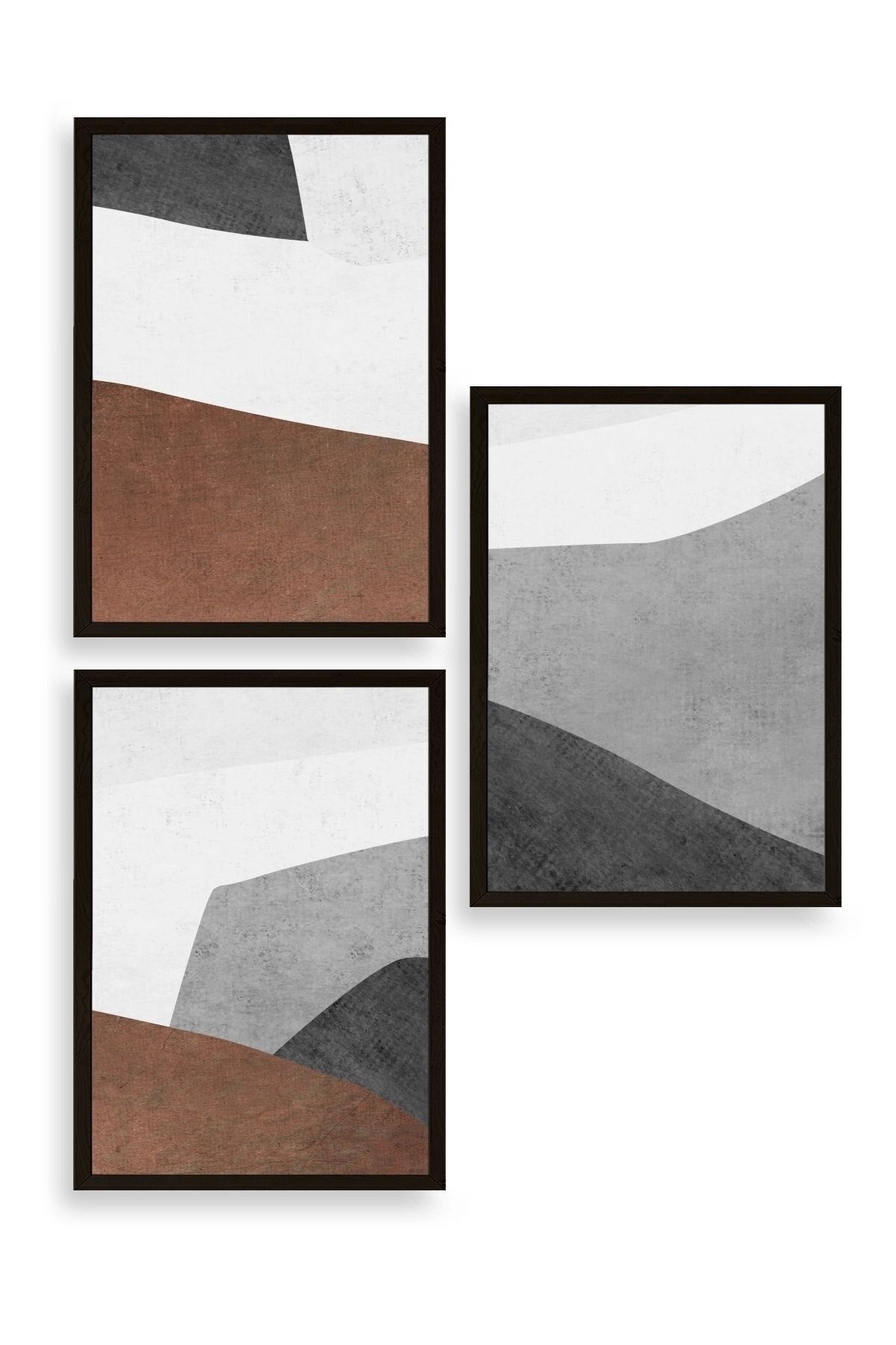 Soyut Üçlü Ahşap Çerçeveli Tablo 30 x 40