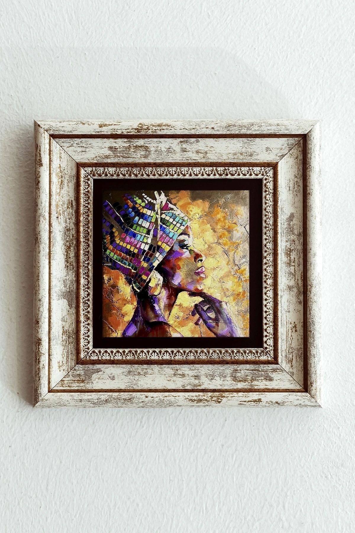 Afrikalı Kadın Çerçeveli Taş Tablo , Çerçeveli Taş Duvar Dekoru-enkcrcvtbl-00159 20 cm