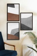 Soyut Üçlü Ahşap Çerçeveli Tablo 23 x 30
