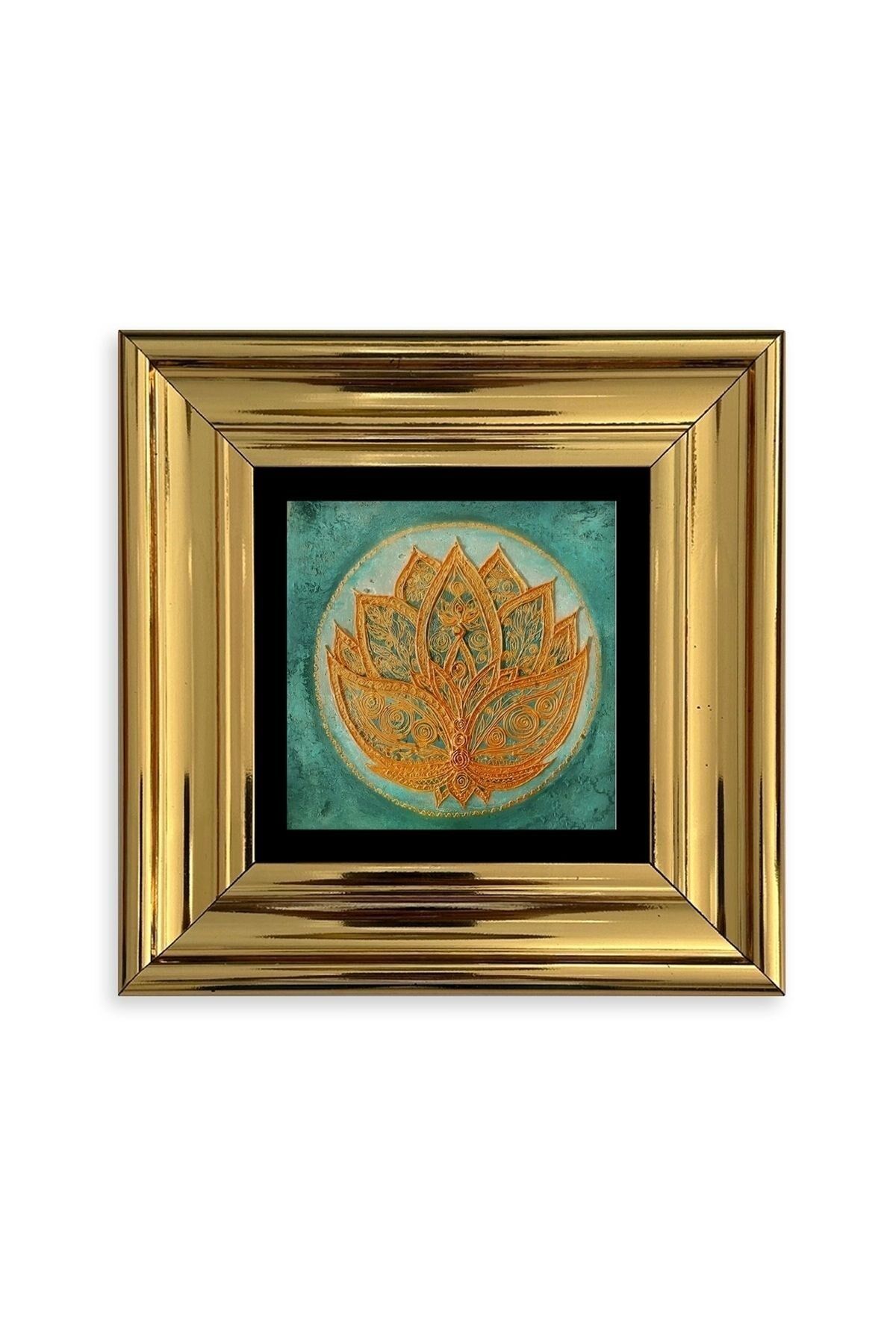 Lotus Çiçeği Çerçeveli Taş Tablo 20 cm