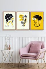 Soyut Üçlü Ahşap Çerçeveli Tablo 23 x 30