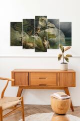 Kartal ve Geyikler 5 Parçalı Mdf Tablo 60 x 100