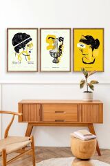 Soyut Üçlü Ahşap Çerçeveli Tablo 40 x 60