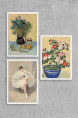 Ünlü Tablolar Üçlü Ahşap Çerçeveli Tablo 40 x 60