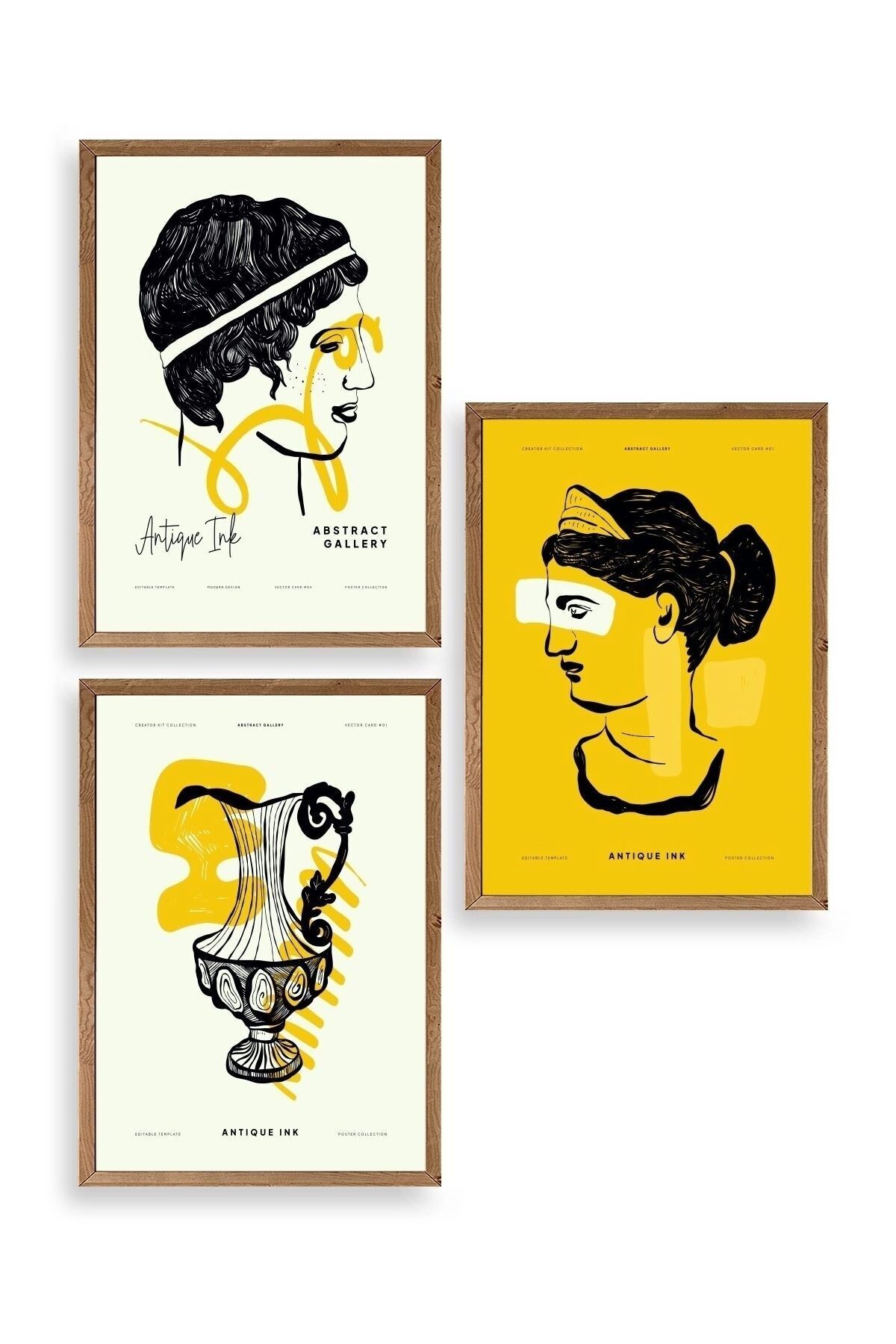 Soyut Üçlü Ahşap Çerçeveli Tablo 50 x 70