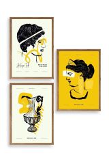 Soyut Üçlü Ahşap Çerçeveli Tablo 50 x 70