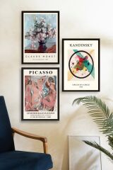 Ünlü Tablolar Üçlü Ahşap Çerçeveli Tablo 50 x 70