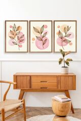 Çiçek Desenli Üçlü Ahşap Çerçeveli Tablo 30 x 42