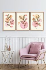 Çiçek Desenli Üçlü Ahşap Çerçeveli Tablo 30 x 42