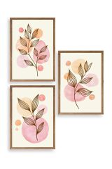 Çiçek Desenli Üçlü Ahşap Çerçeveli Tablo 17 x 23