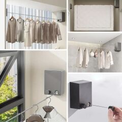 BUFFER® Teleskopik Çamaşır Kurutma Askısı, Pratik Geri Çekilebilir Çamaşır İpi