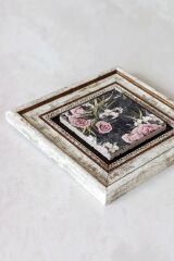 Pembe Çiçek Çerçeveli Taş Tablo , Çerçeveli Taş Duvar Dekoru-enkcrcvtbl-00150 20 cm