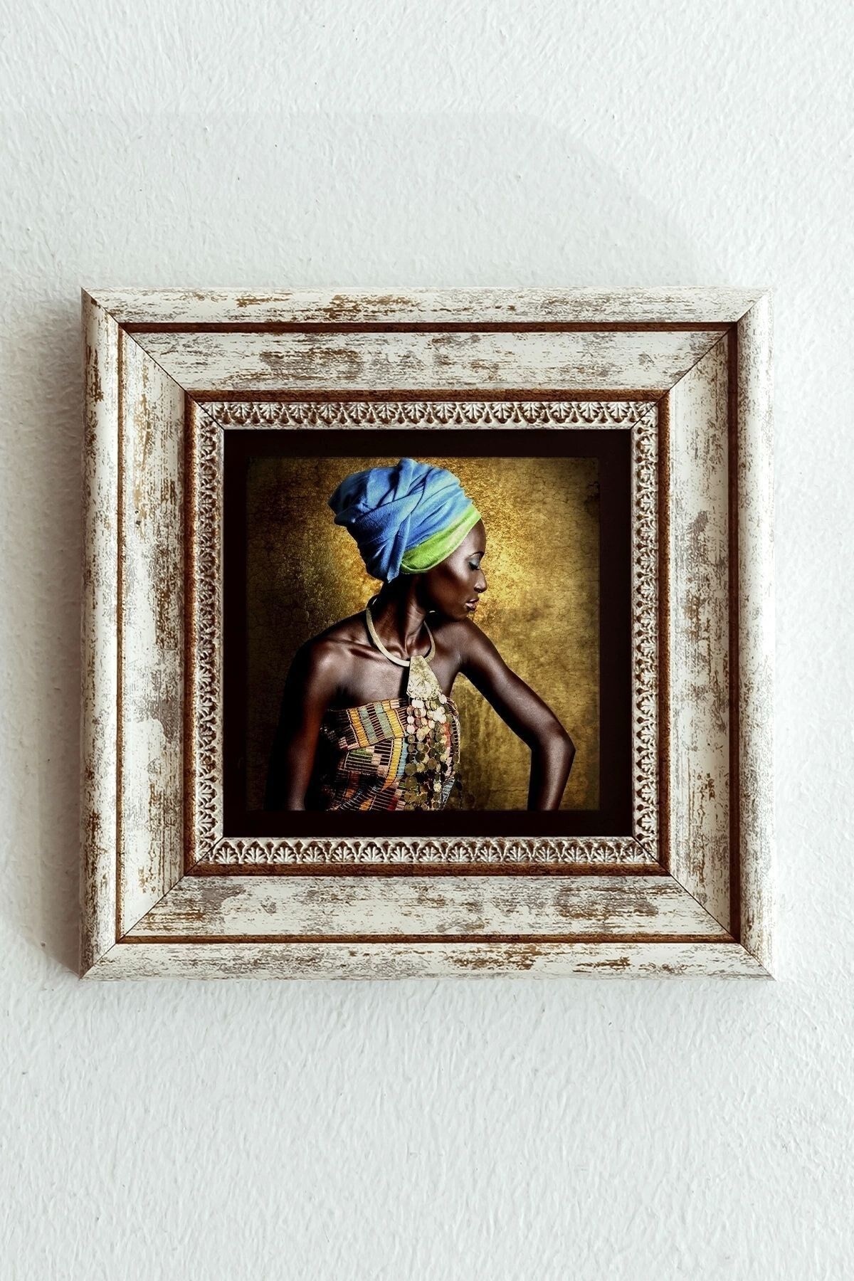 Afrikalı Kadın Çerçeveli Taş Tablo , Çerçeveli Taş Duvar Dekoru-enkcrcvtbl-00160 20 cm