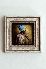 Afrikalı Kadın Çerçeveli Taş Tablo , Çerçeveli Taş Duvar Dekoru-enkcrcvtbl-00160 20 cm