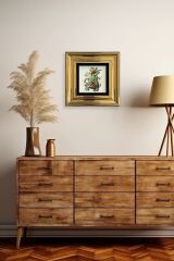 Kuş ve Yapraklar Çerçeveli Taş Tablo 20 cm