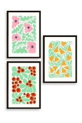 Çiçekler Üçlü Ahşap Çerçeveli Tablo 50 x 70