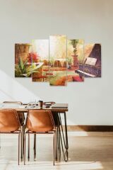 Piyano ve Şehir 5 Parçalı Mdf Tablo 60 x 100