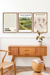 Ünlü Tablolar Üçlü Ahşap Çerçeveli Tablo 50 x 70