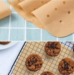 BUFFER® 250 Adet Air Fryer Pişirme Kağıdı Tek Kullanımlık Hava Fritöz Yağ Geçirmez Yapışmaz Gıda Pişirme Kağıdı Delikli Kare Model