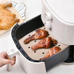 BUFFER® 250 Adet Air Fryer Pişirme Kağıdı Tek Kullanımlık Hava Fritöz Yağ Geçirmez Yapışmaz Gıda Pişirme Kağıdı Delikli Kare Model