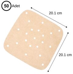 BUFFER® 250 Adet Air Fryer Pişirme Kağıdı Tek Kullanımlık Hava Fritöz Yağ Geçirmez Yapışmaz Gıda Pişirme Kağıdı Delikli Kare Model