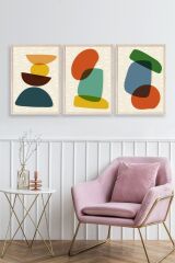 Rahatlatıcı Desenler Üçlü Ahşap Çerçeveli Tablo 23 x 30
