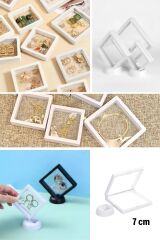 BUFFER® 7x7 cm Standlı 3D Takı Ziynet Hatıra Koleksiyon Saklama Kutusu Şeffaf Film Çerçevesi