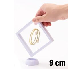 BUFFER® 9x9 cm Standlı 3D Takı Ziynet Hatıra Koleksiyon Saklama Kutusu Şeffaf Film Çerçevesi