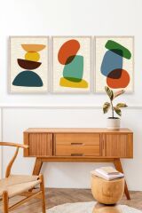 Rahatlatıcı Desenler Üçlü Ahşap Çerçeveli Tablo 50 x 70