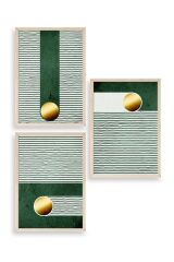 Yuvarlak Top Desenli Üçlü Ahşap Çerçeveli Tablo 50 x 70