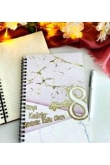 Kadınlar Günü Pembe Gold Mermer Desen Defter Kalem Seti