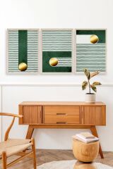 Yuvarlak Top Desenli Üçlü Ahşap Çerçeveli Tablo 30 x 42