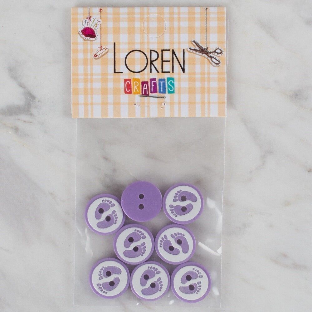 Loren Crafts lila 8 li ayak izi düğme - 437