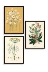 Çiçek Üçlü Ahşap Çerçeveli Tablo 30 x 40