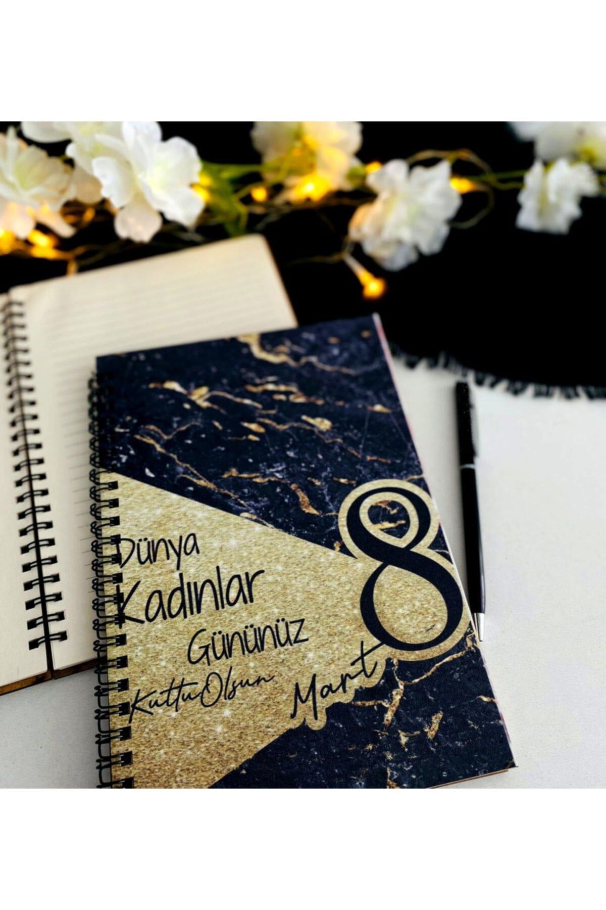 Kadınlar Günü Siyah Gold Defter Kalem Seti