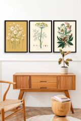 Çiçek Üçlü Ahşap Çerçeveli Tablo 23 x 30