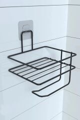 BUFFER® Kendiliğinden Yapışkanlı Tuvalet Kağıdı Tutacağı ve Yedek Raf - Siyah Modern Metal Tasarım