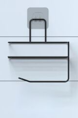 BUFFER® Kendiliğinden Yapışkanlı Tuvalet Kağıdı Tutacağı ve Yedek Raf - Siyah Modern Metal Tasarım