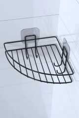 BUFFER® Yapışkanlı Banyo Köşeliği Kancalı Köşe Rafı Duş Şampuanlık Duvar Düzenleyici Organizer Raf