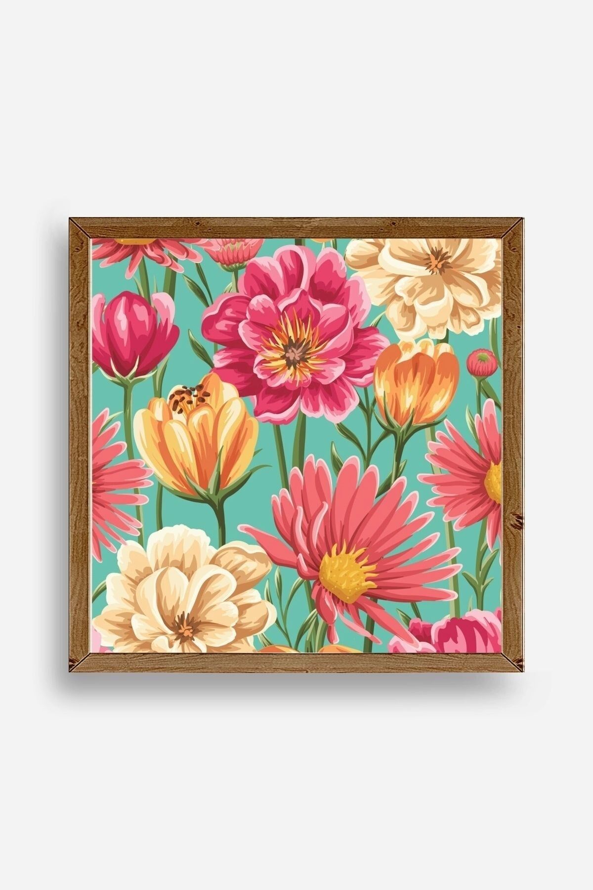 Çiçek Ahşap Çerçeveli Tablo 50 x 50