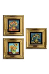 Çiçekler 3 lü Set Çerçeveli Taş Tablo 20 cm