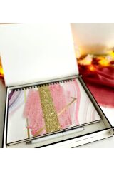 Ahşap Kutulu Ahşap Defter Kalem Seti - Pembe1