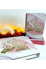 Kadınlar Günü Ahşap Kutulu Ahşap Defter Kalem Seti - Pmbe2