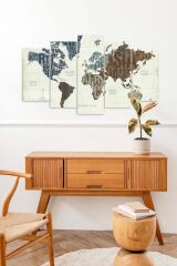 Dünya Haritası 5 Parçalı Mdf Tablo 60 x 100