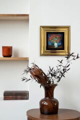 Van Gogh Çiçekli Vazo Çerçeveli Taş Tablo 20 cm